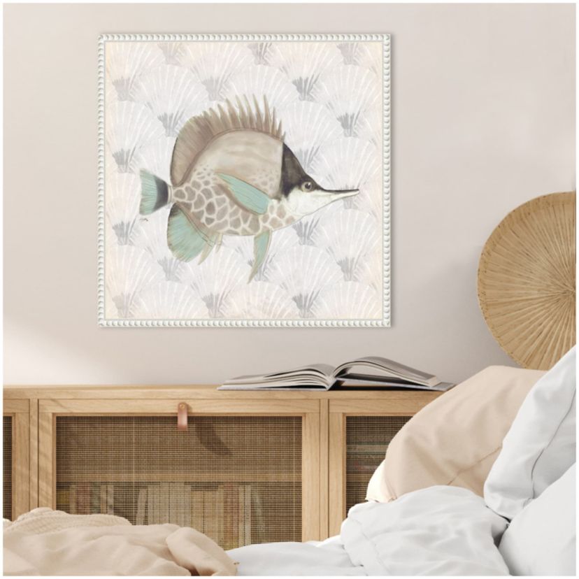 Neutral Vintage Fish III Framed Canvas Wall Art Print