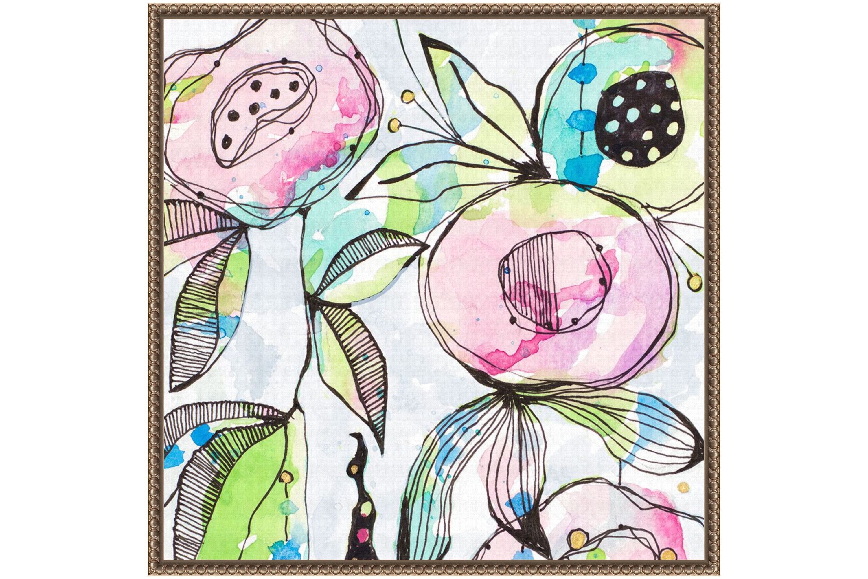 Blooming Summer Flowers Framed Canvas Wall Art Print