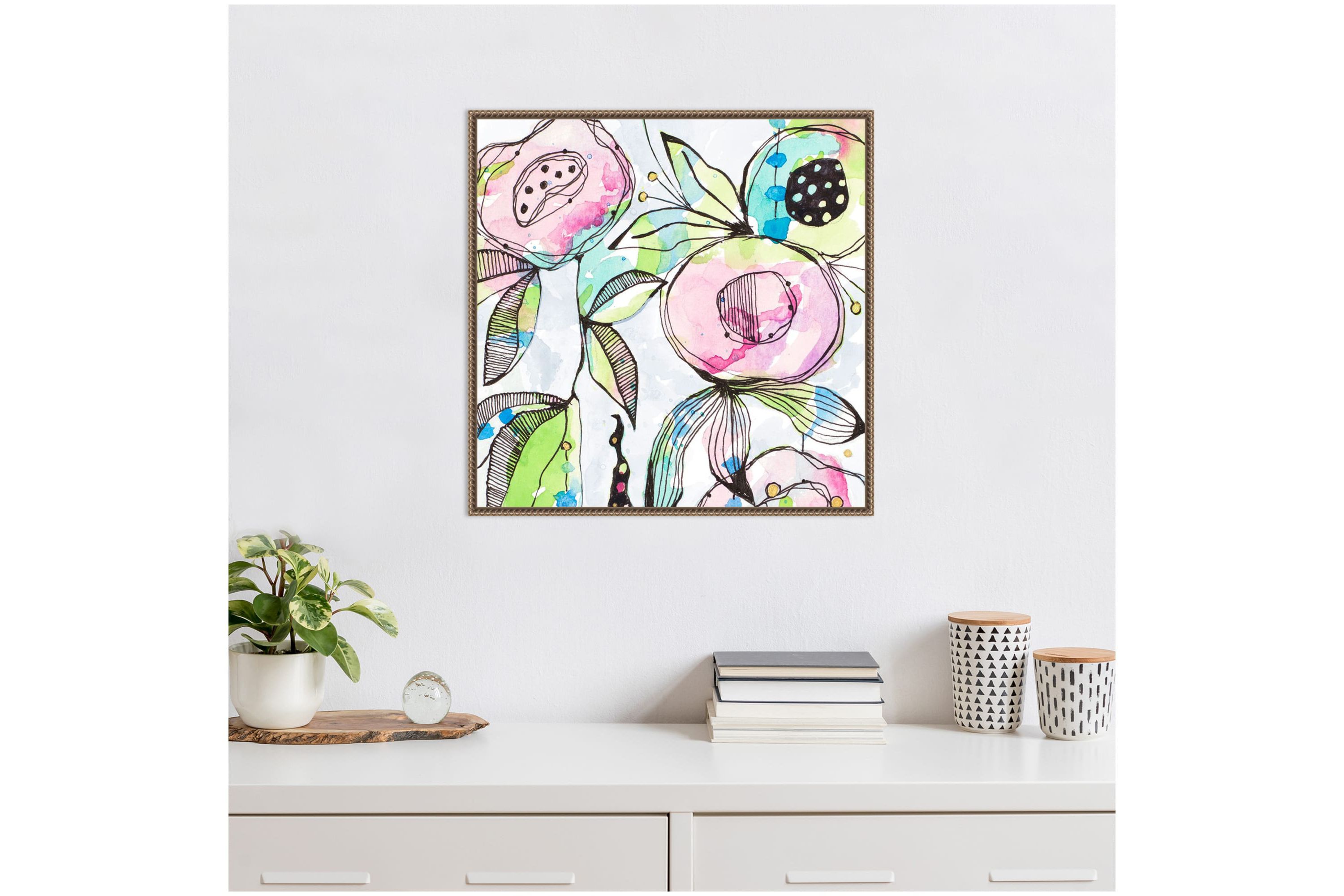 Blooming Summer Flowers Framed Canvas Wall Art Print