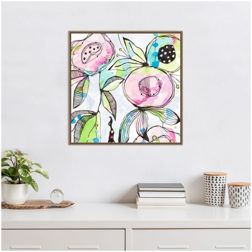 Blooming Summer Flowers Framed Canvas Wall Art Print