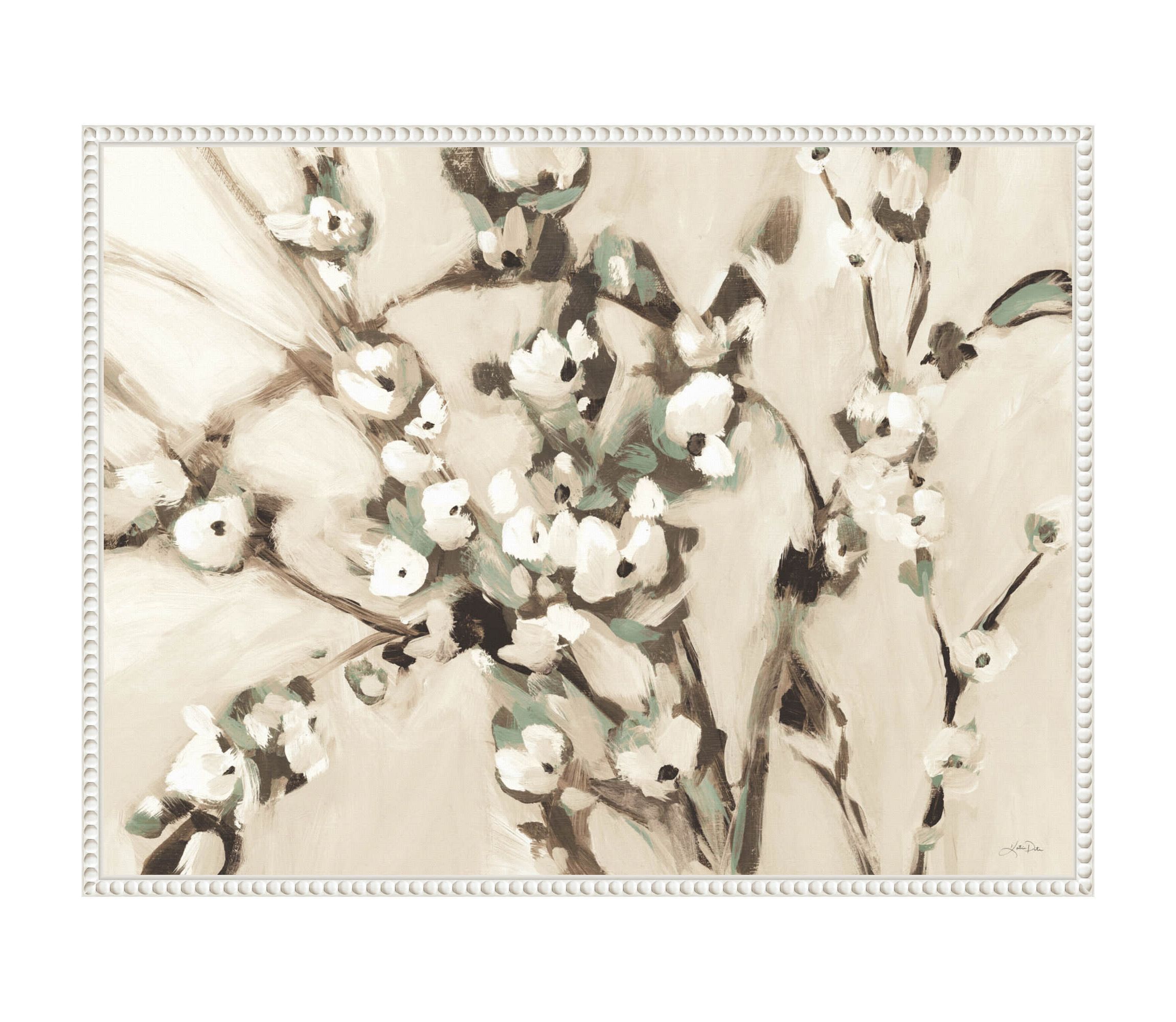 Wild Floral Branches Neutral Framed Canvas Wall Art Print