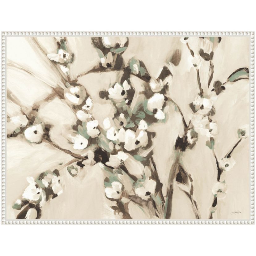 Wild Floral Branches Neutral Framed Canvas Wall Art Print