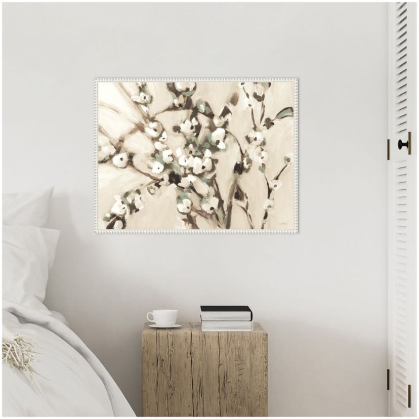 Wild Floral Branches Neutral Framed Canvas Wall Art Print