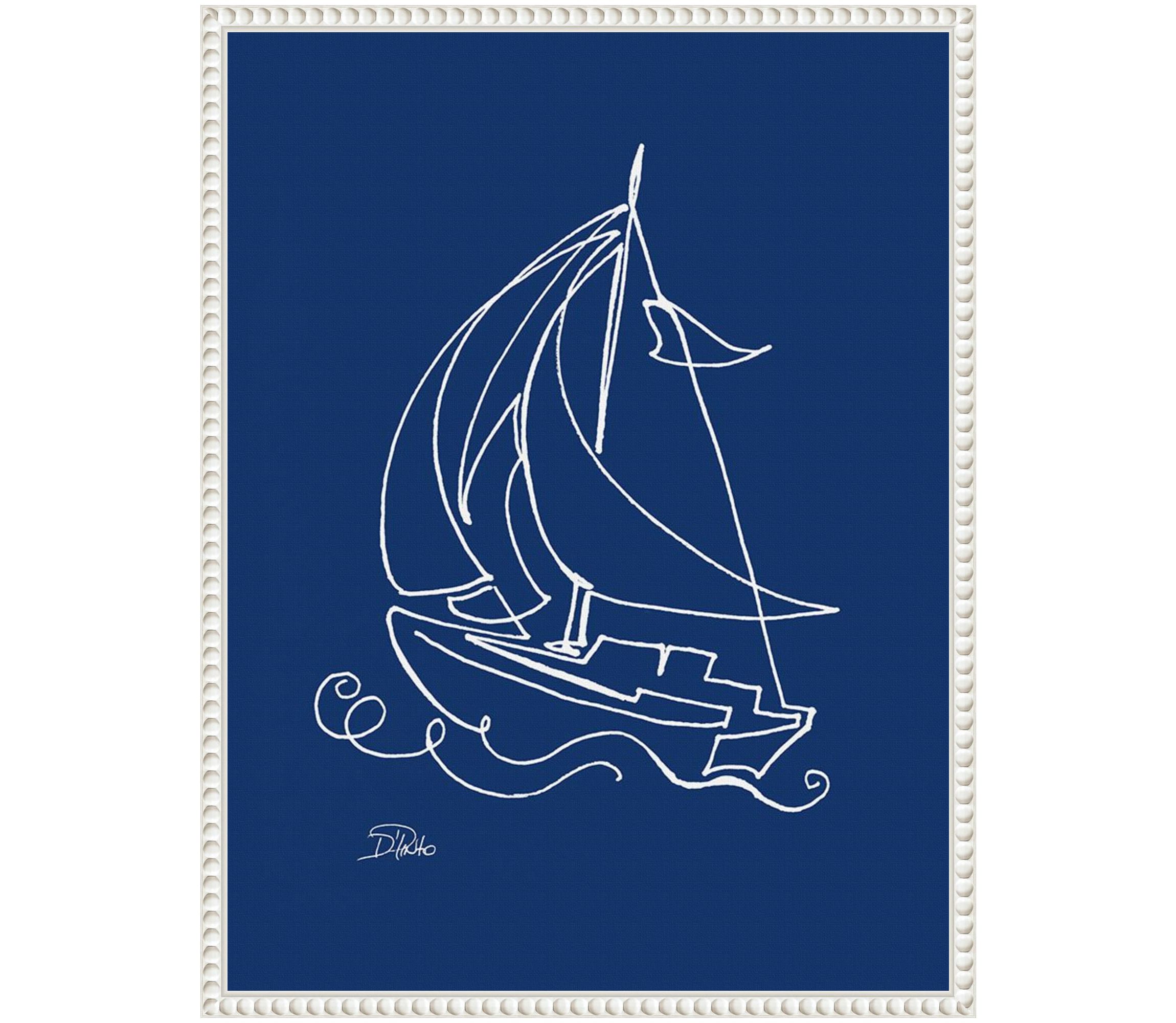 Little Sail On Blue Framed Canvas Wall Art Print