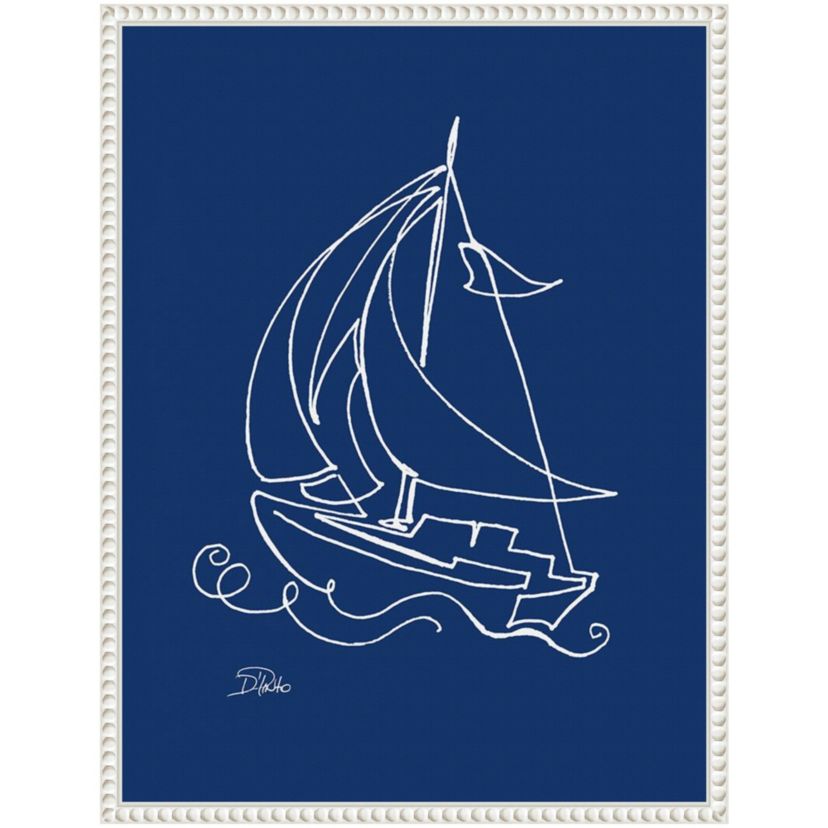 Little Sail On Blue Framed Canvas Wall Art Print