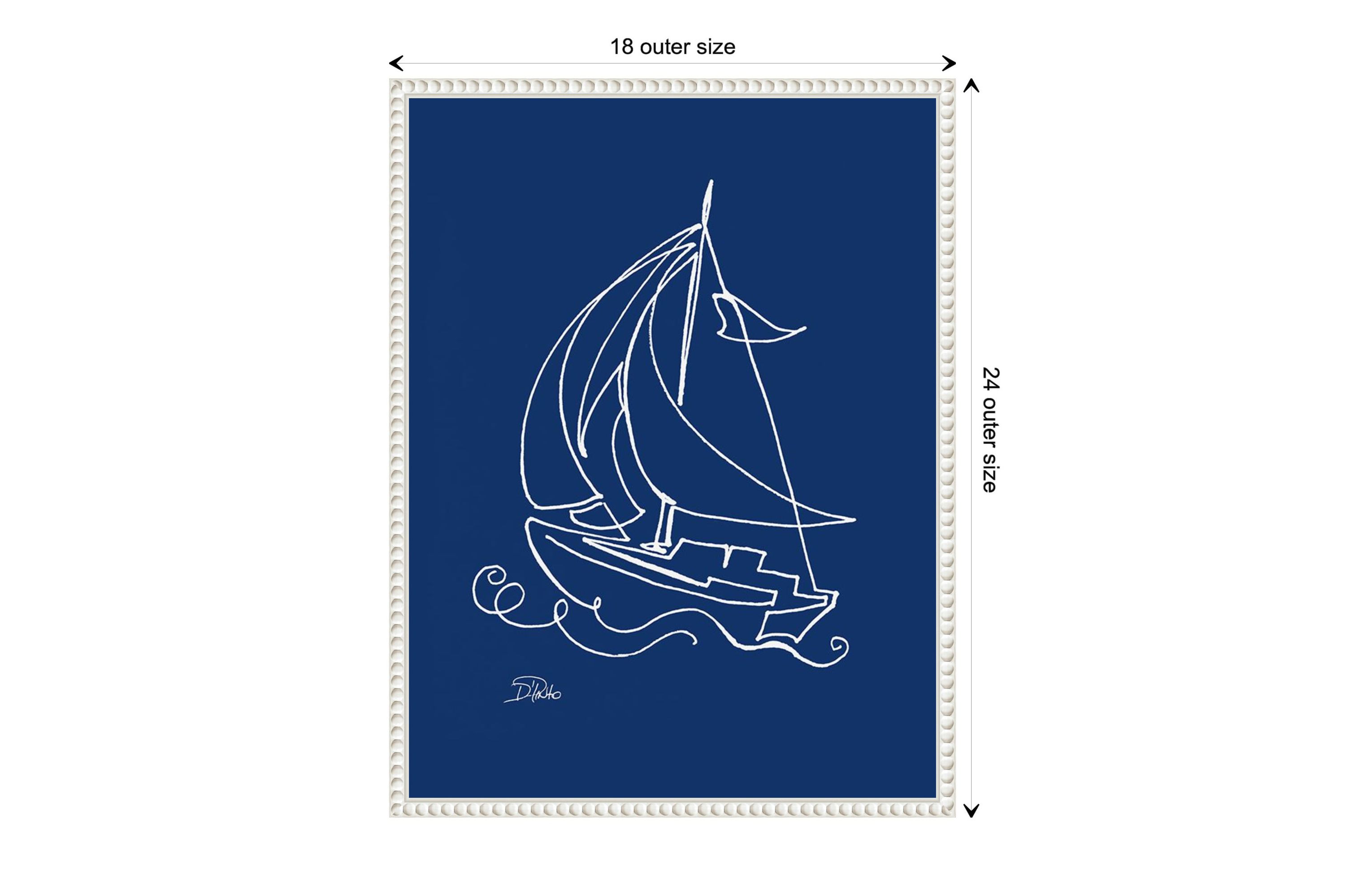 Little Sail On Blue Framed Canvas Wall Art Print