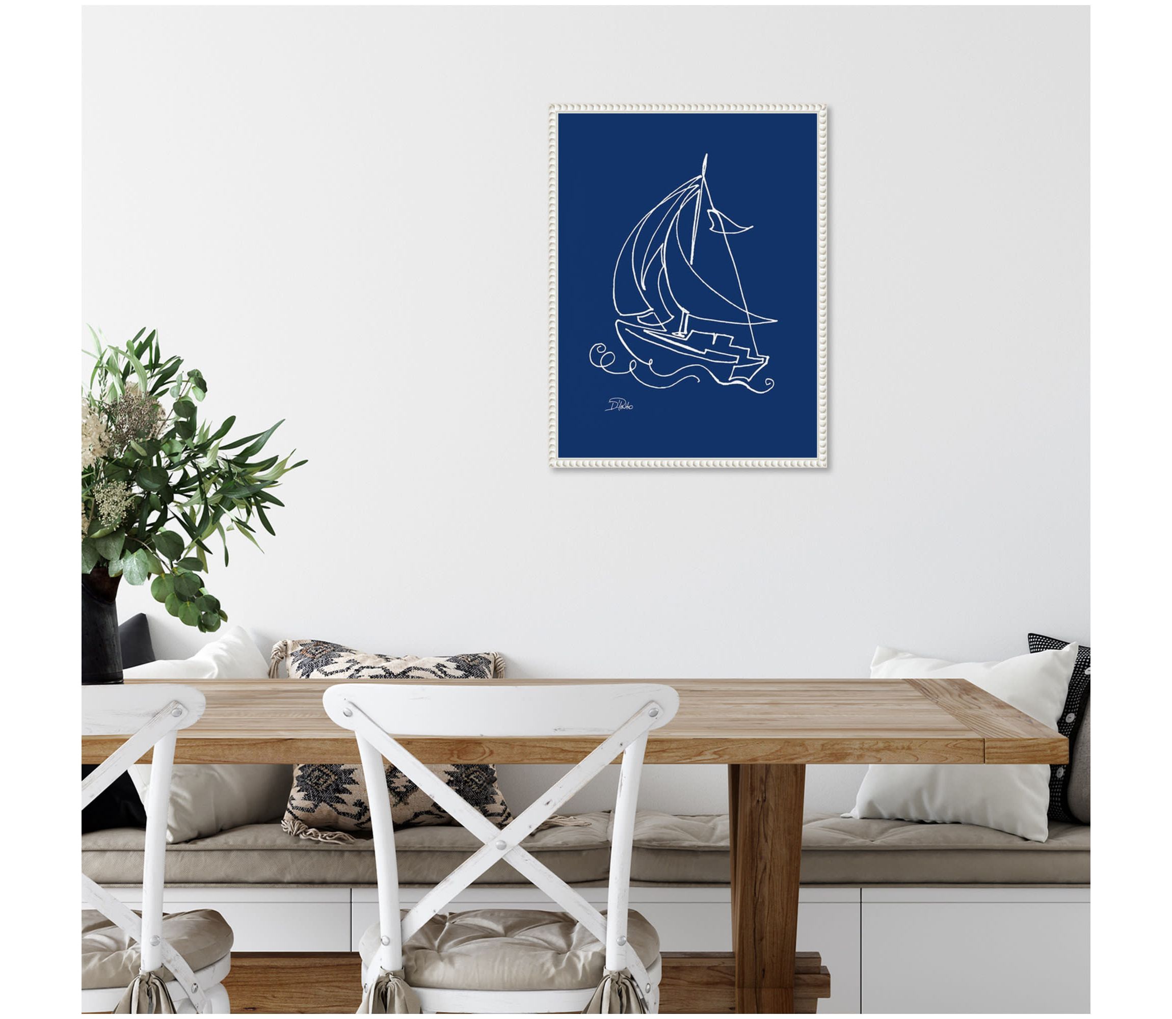 Little Sail On Blue Framed Canvas Wall Art Print