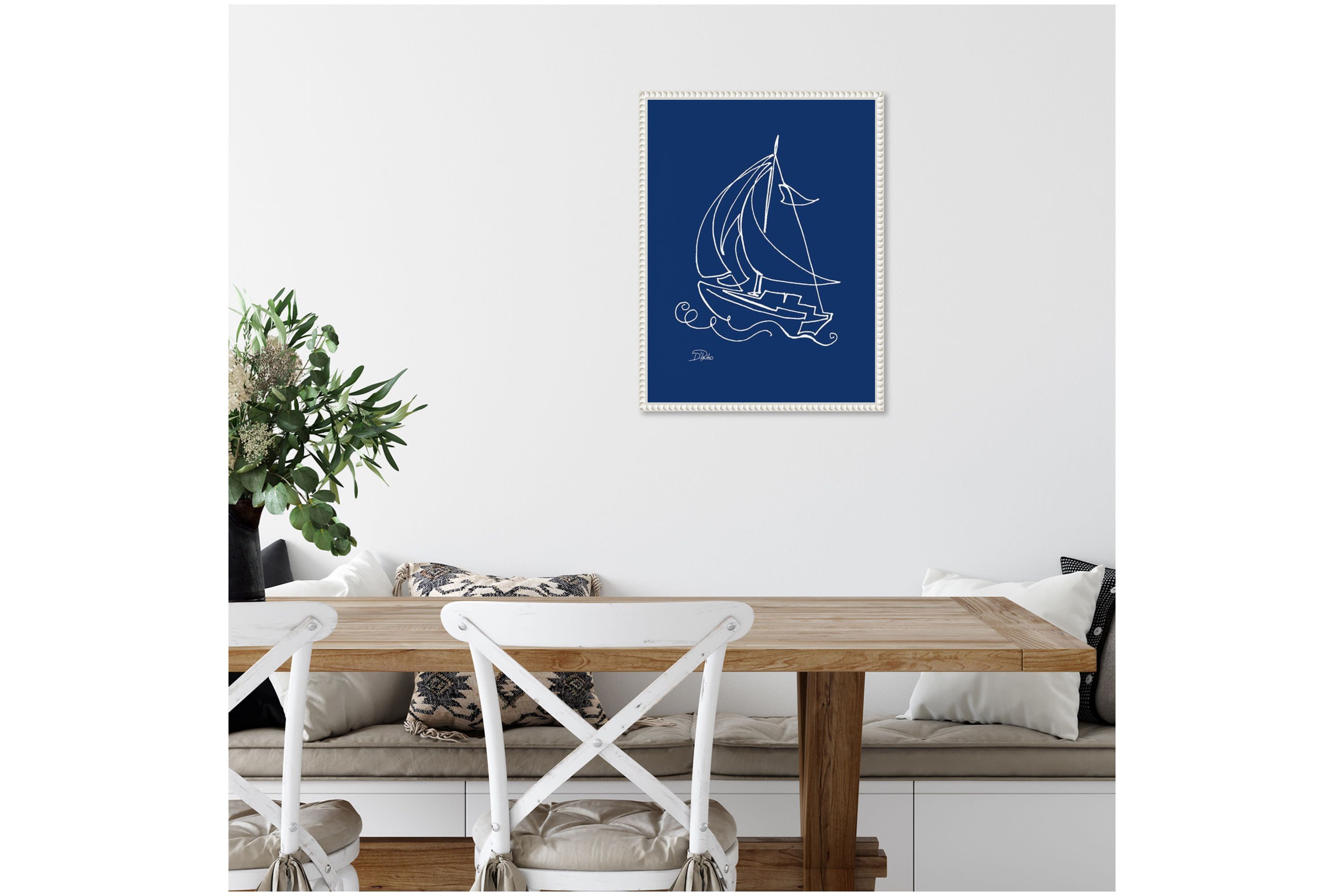 Little Sail On Blue Framed Canvas Wall Art Print