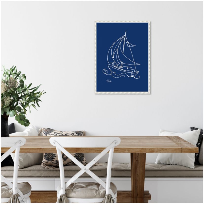 Little Sail On Blue Framed Canvas Wall Art Print