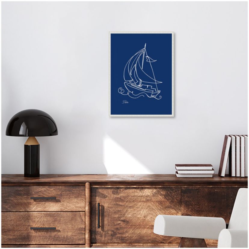 Little Sail On Blue Framed Canvas Wall Art Print
