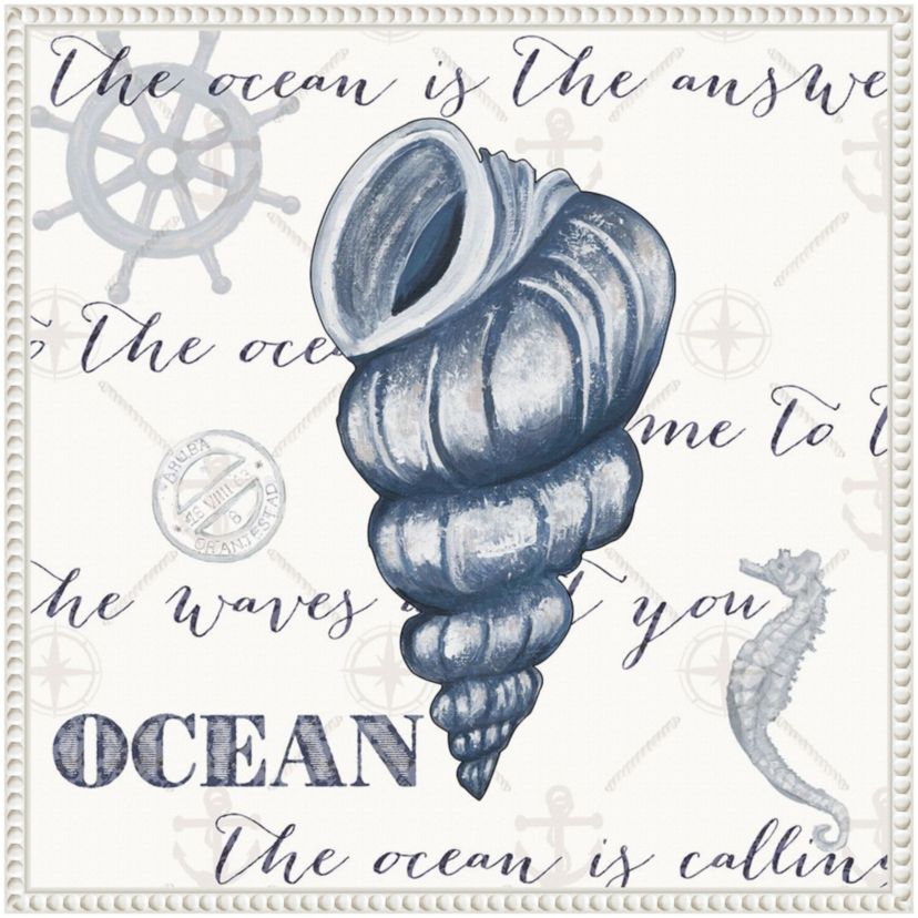 Indigo Ocean Treasures I Framed Canvas Wall Art Print