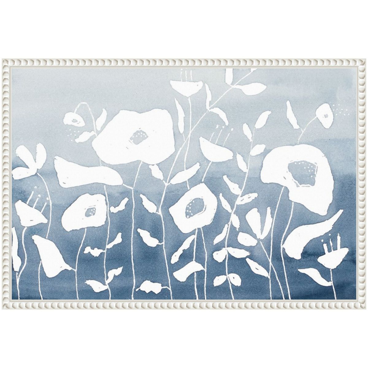 Blue And White Floral Garden Framed Canvas Wall Art Print