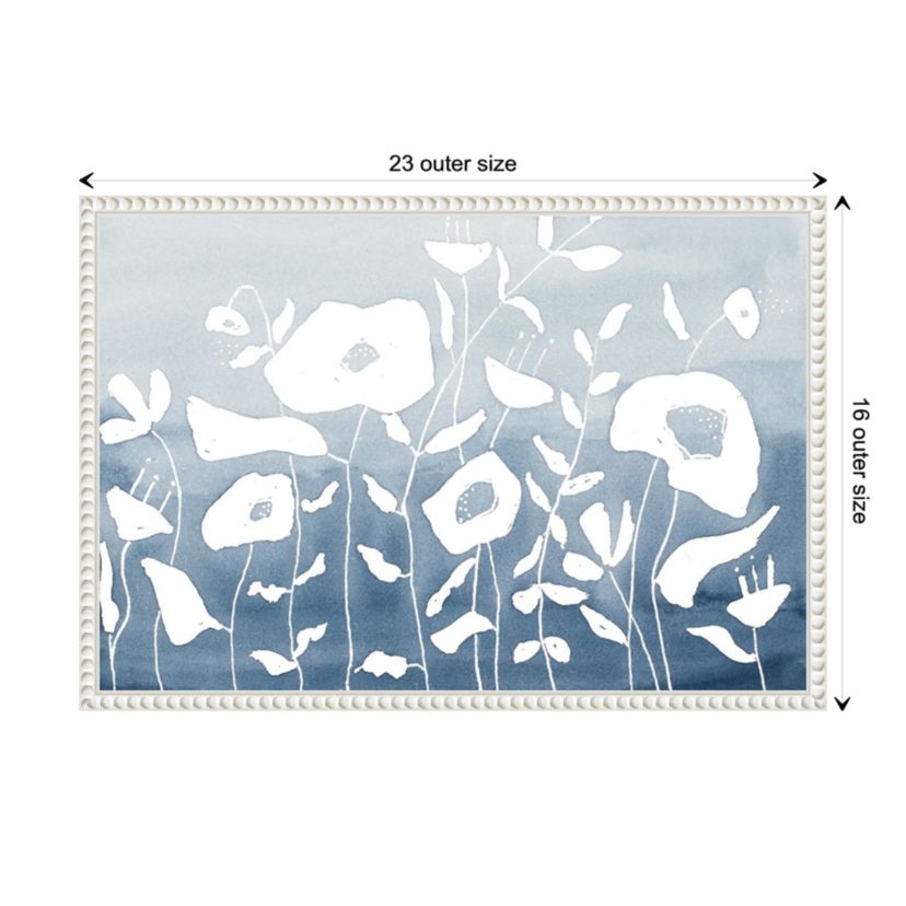 Blue And White Floral Garden Framed Canvas Wall Art Print