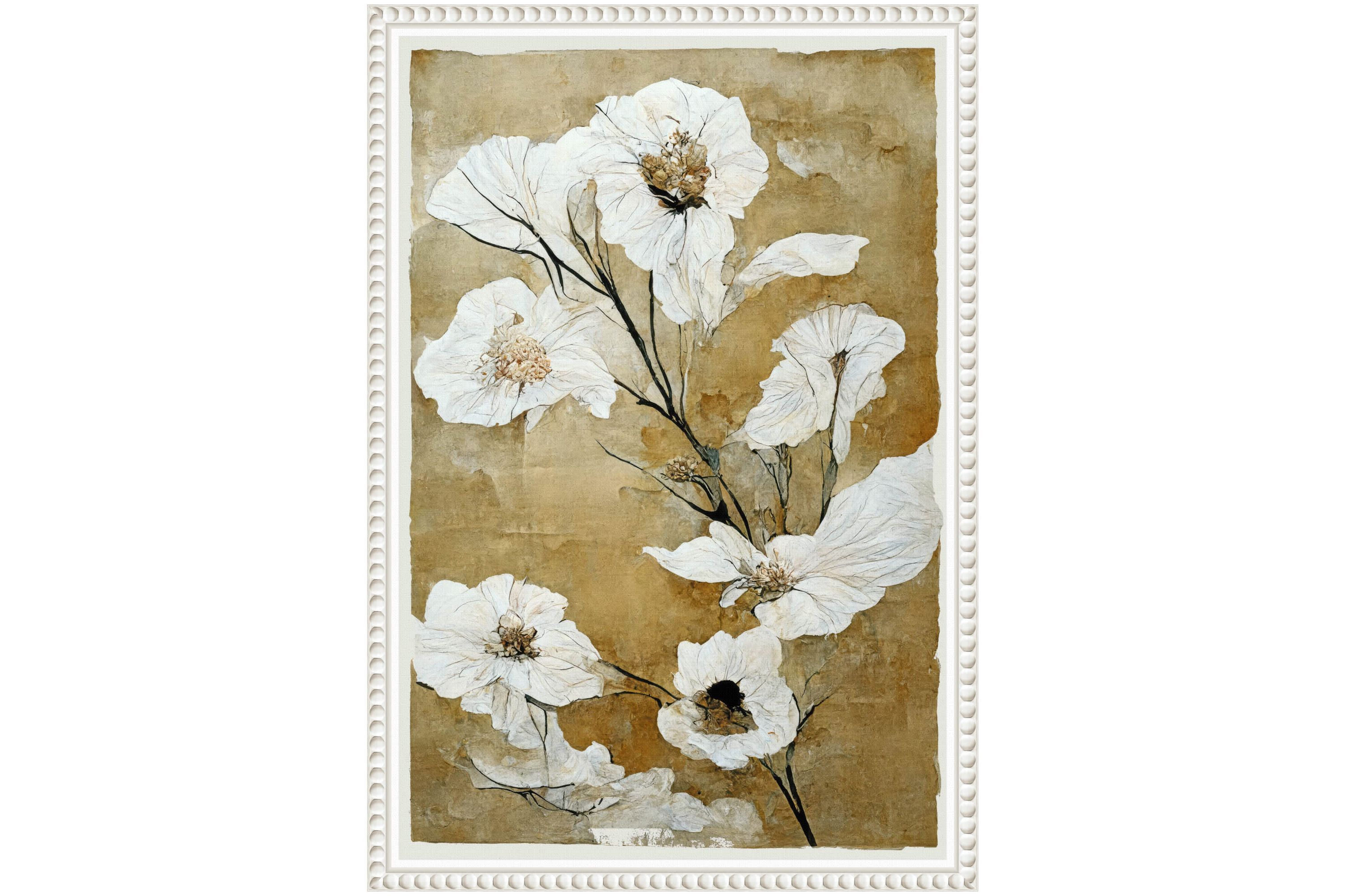 White Dry Flowers Framed Canvas Wall Art Print