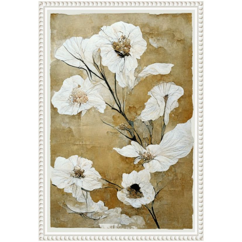 White Dry Flowers Framed Canvas Wall Art Print