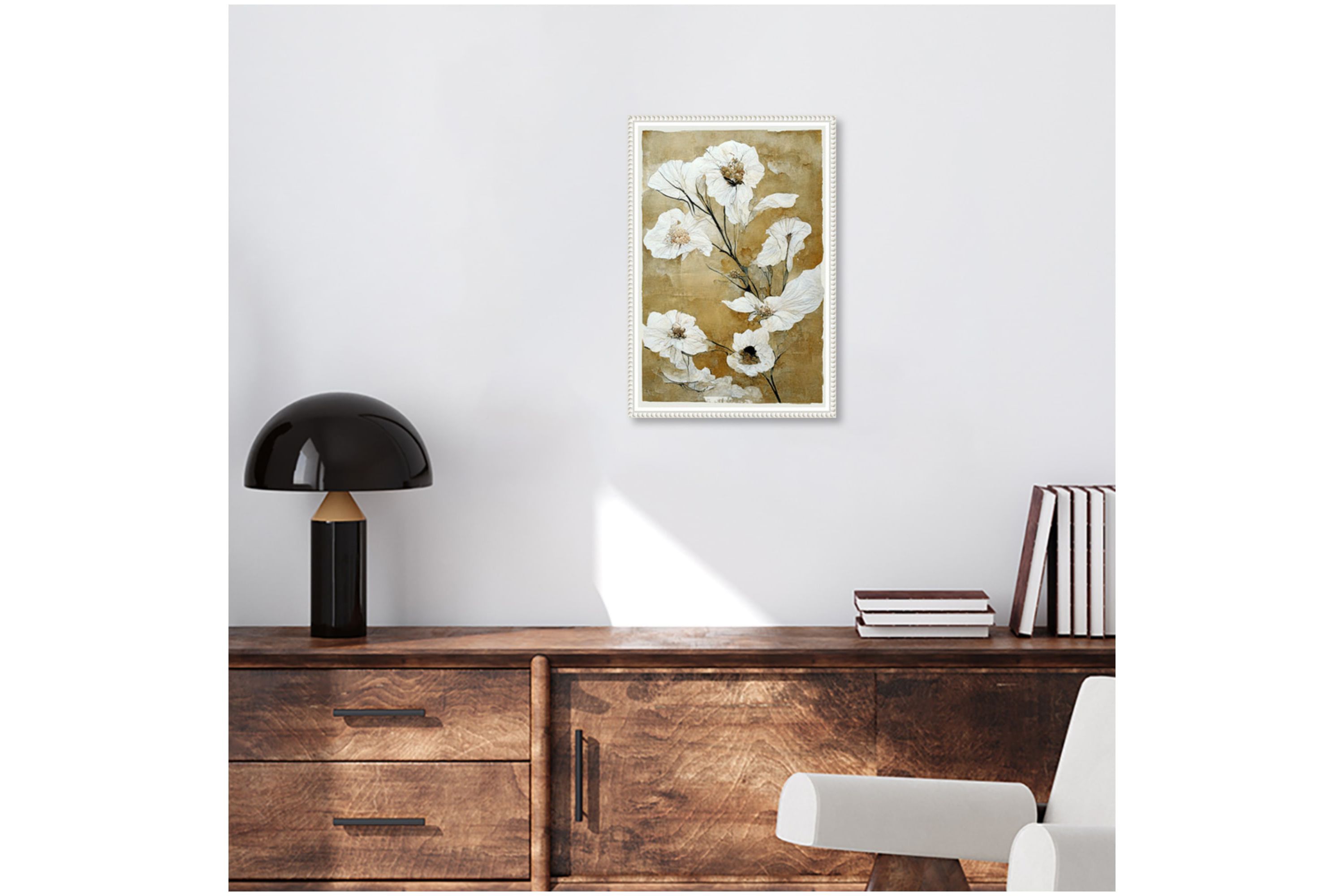 White Dry Flowers Framed Canvas Wall Art Print