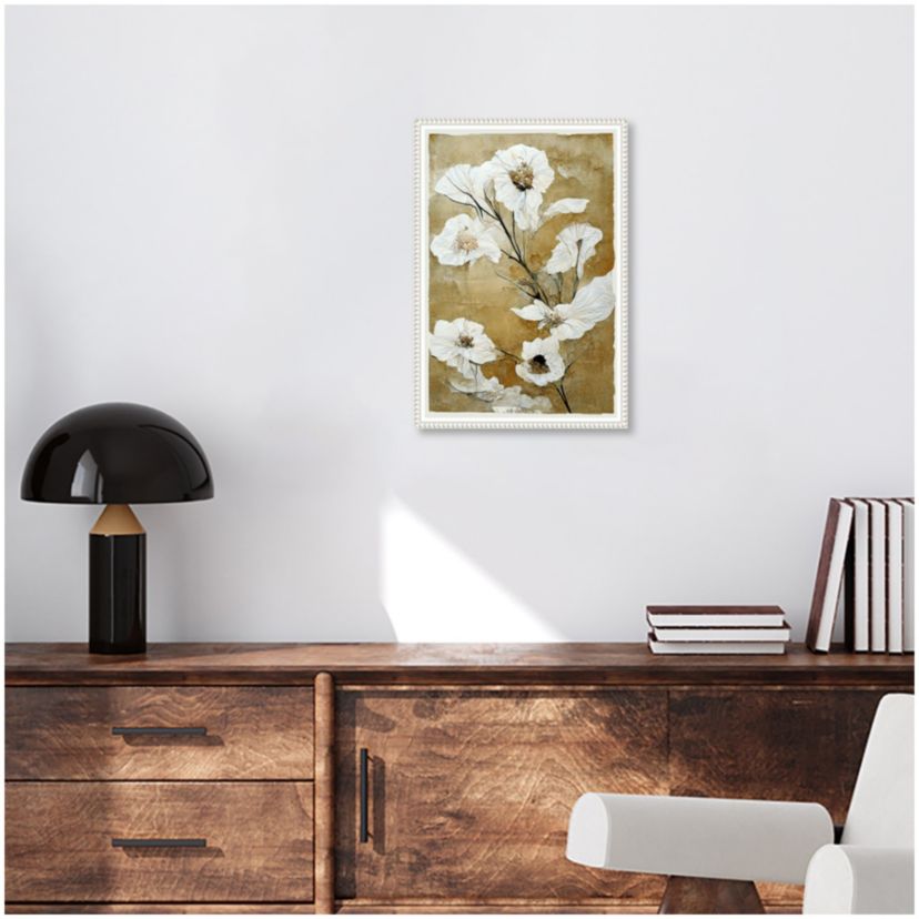 White Dry Flowers Framed Canvas Wall Art Print