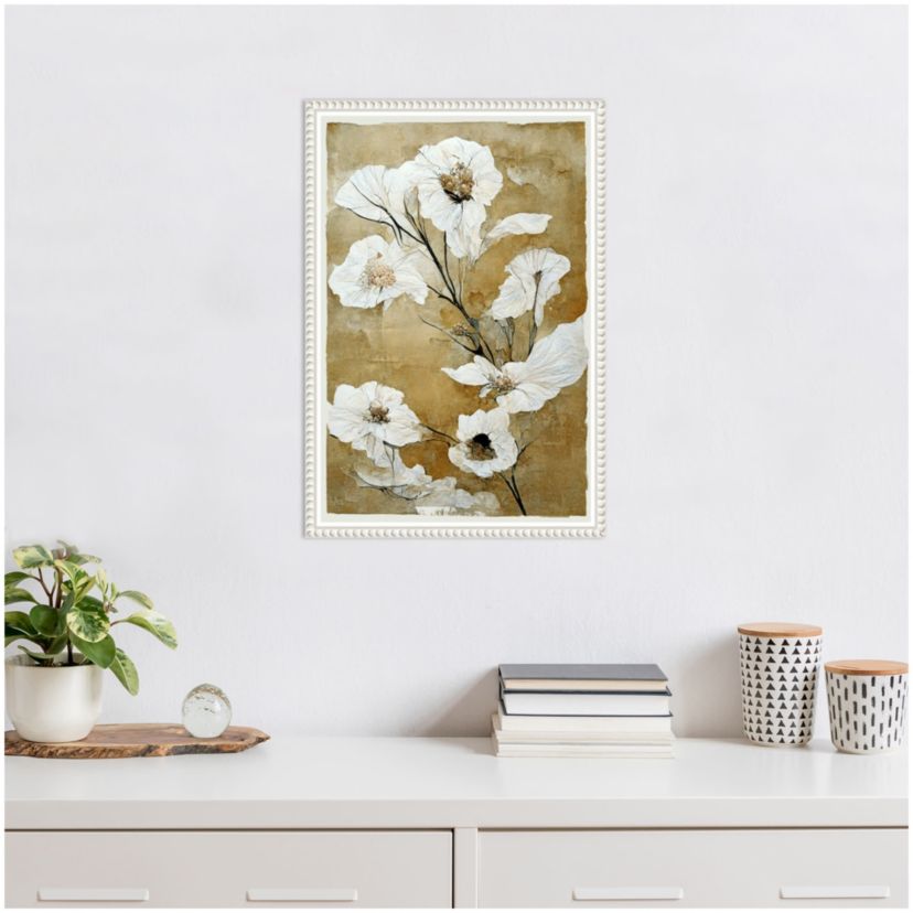 White Dry Flowers Framed Canvas Wall Art Print