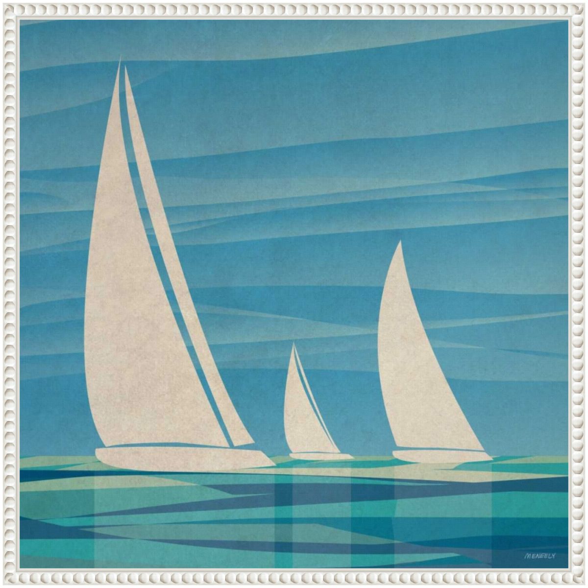 Water Journey I Sailboats Framed Canvas Wall Art Print