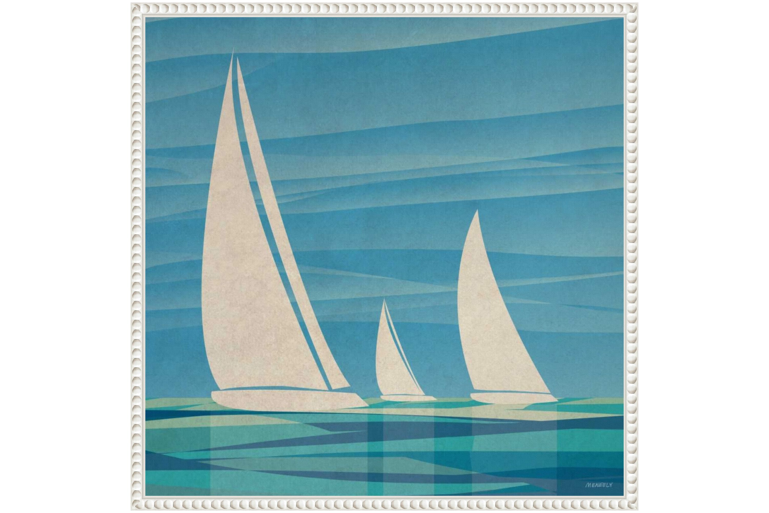Water Journey I Sailboats Framed Canvas Wall Art Print