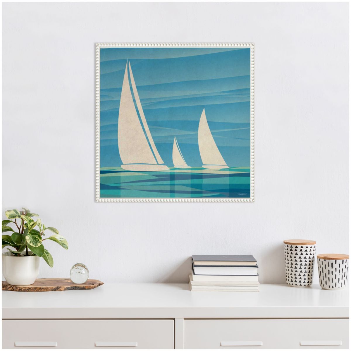 Water Journey I Sailboats Framed Canvas Wall Art Print