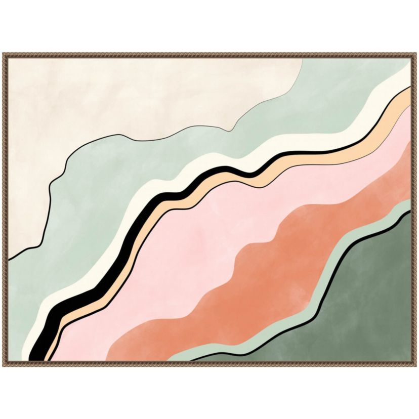 Pink and Green Abstract Framed Canvas Wall Art Print