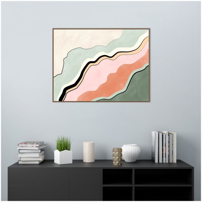 Pink and Green Abstract Framed Canvas Wall Art Print
