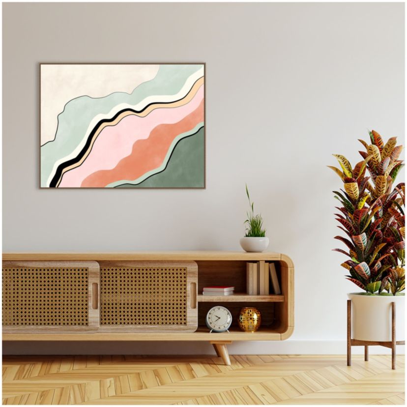 Pink and Green Abstract Framed Canvas Wall Art Print