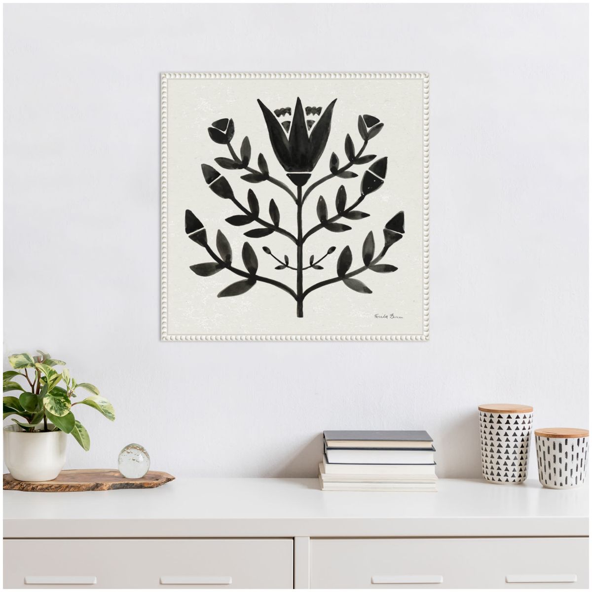 Garden Folk Flowers II Black Framed Canvas Wall Art Print