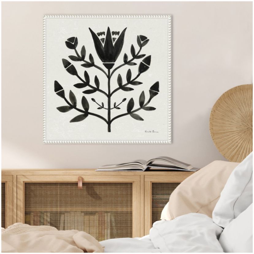 Garden Folk Flowers II Black Framed Canvas Wall Art Print