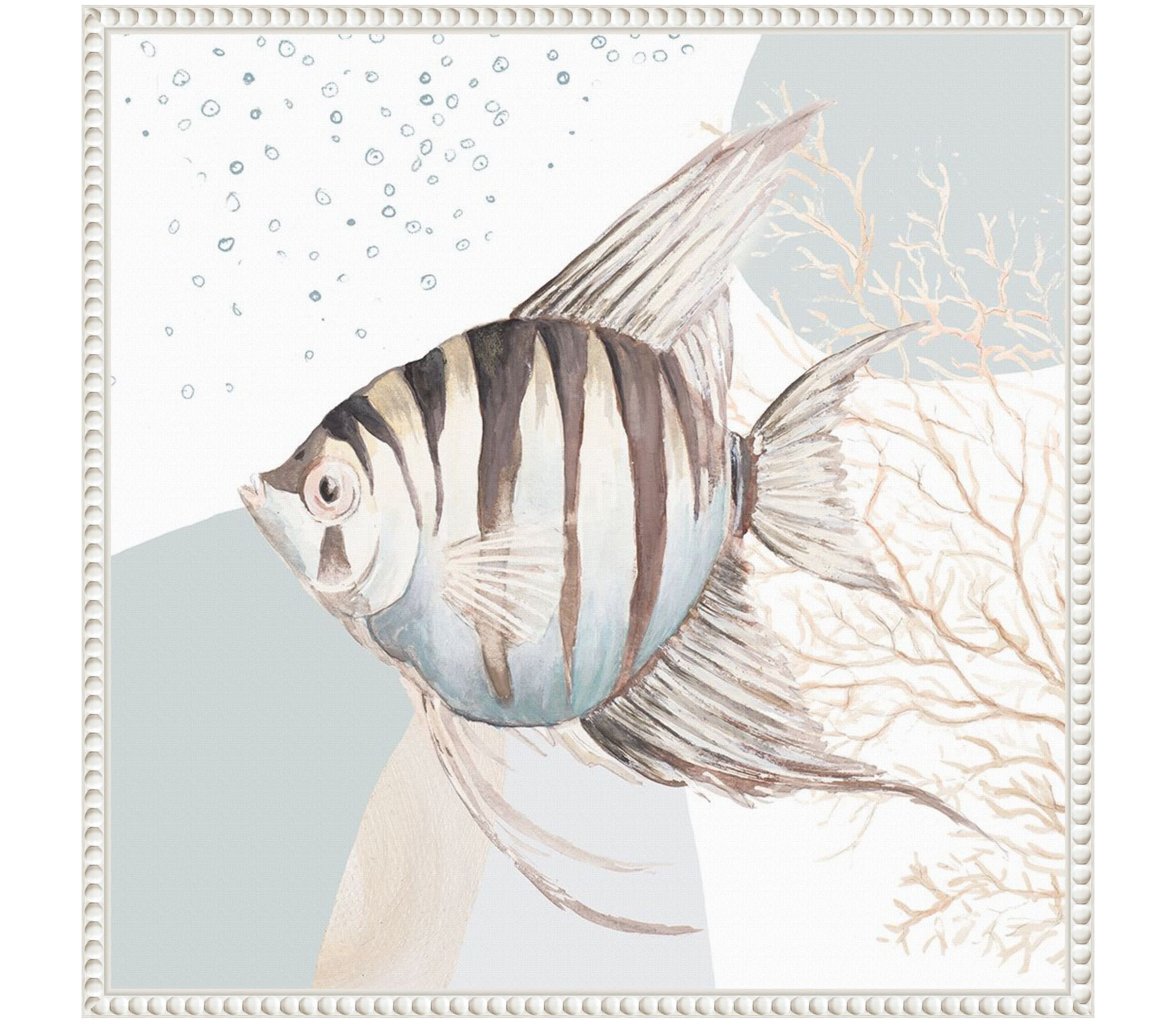 Ocean Oasis Bubbles Striped Fish Framed Canvas Wall Art Print