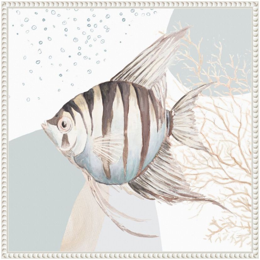 Ocean Oasis Bubbles Striped Fish Framed Canvas Wall Art Print