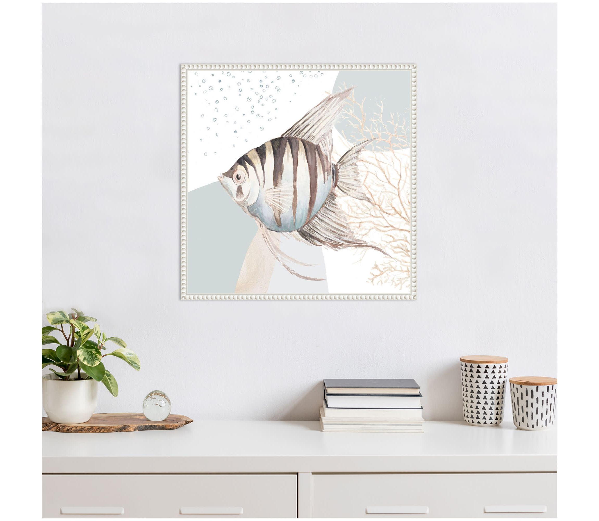 Ocean Oasis Bubbles Striped Fish Framed Canvas Wall Art Print