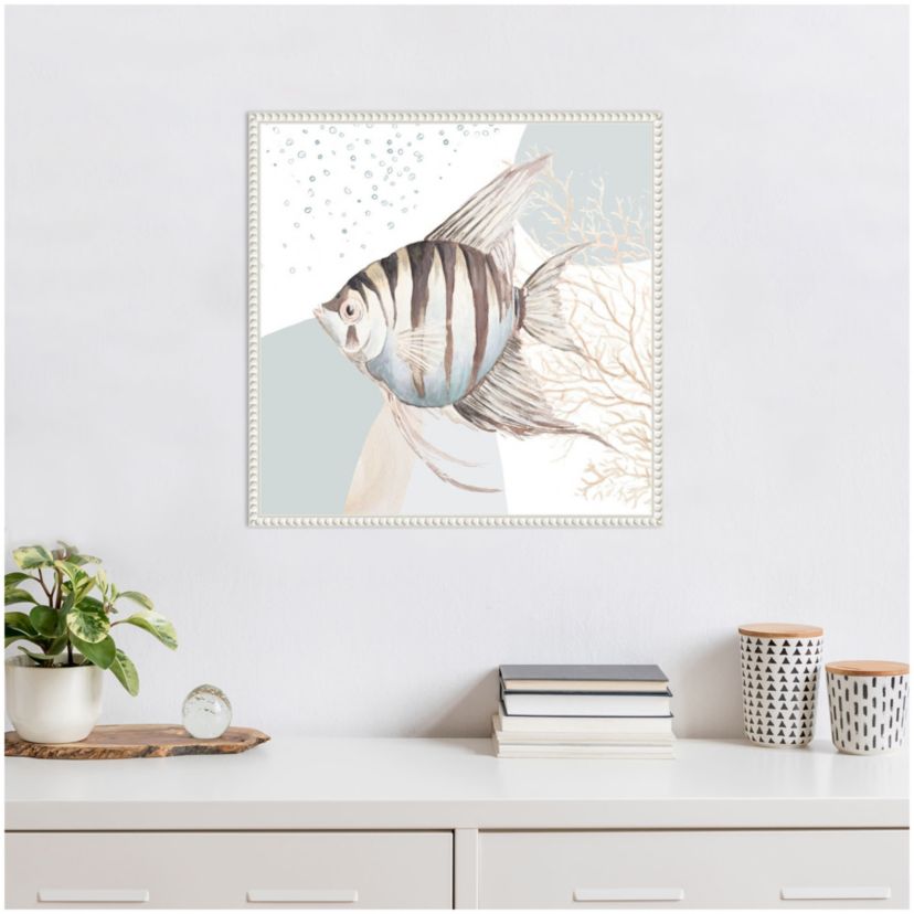 Ocean Oasis Bubbles Striped Fish Framed Canvas Wall Art Print