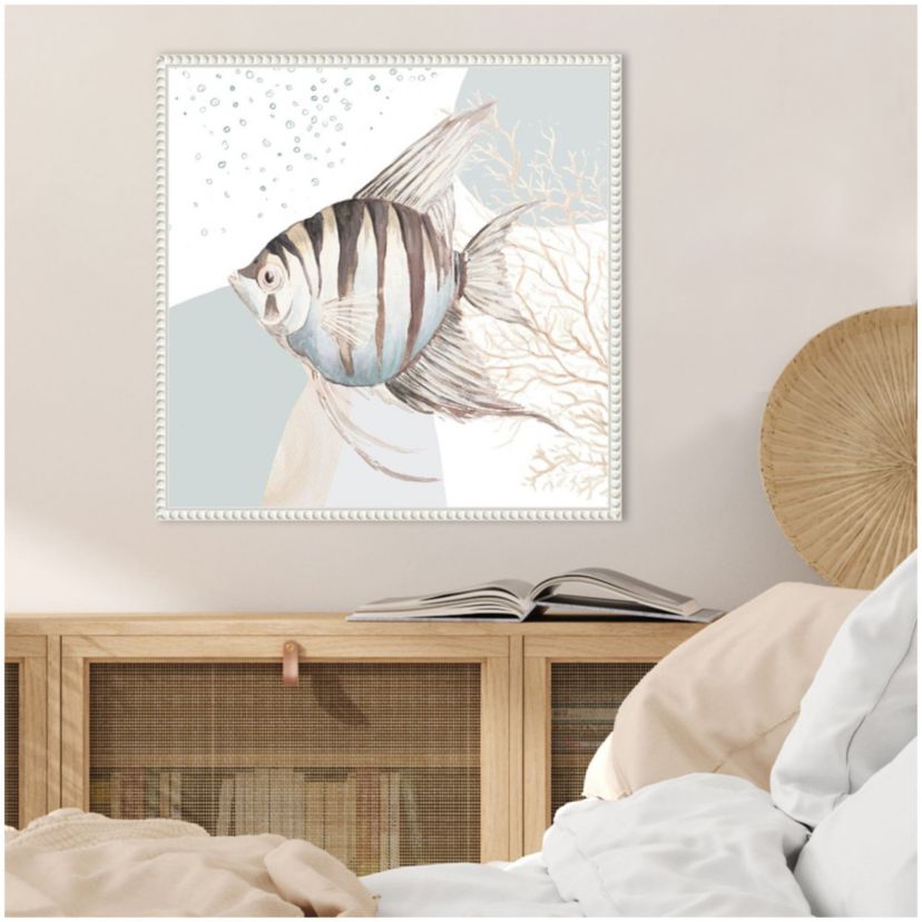 Ocean Oasis Bubbles Striped Fish Framed Canvas Wall Art Print