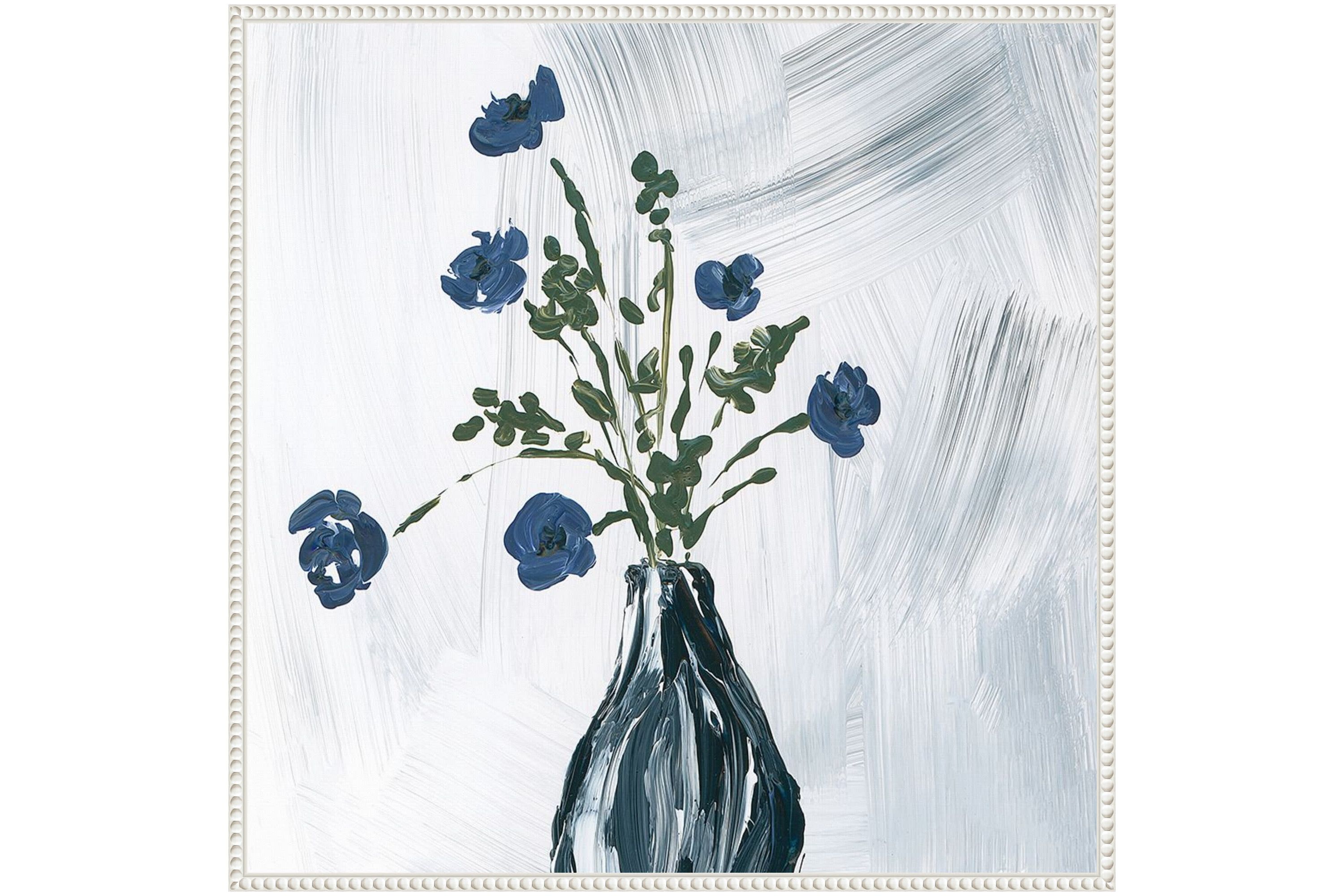 Dusty Blue Floral Spray Framed Canvas Wall Art Print
