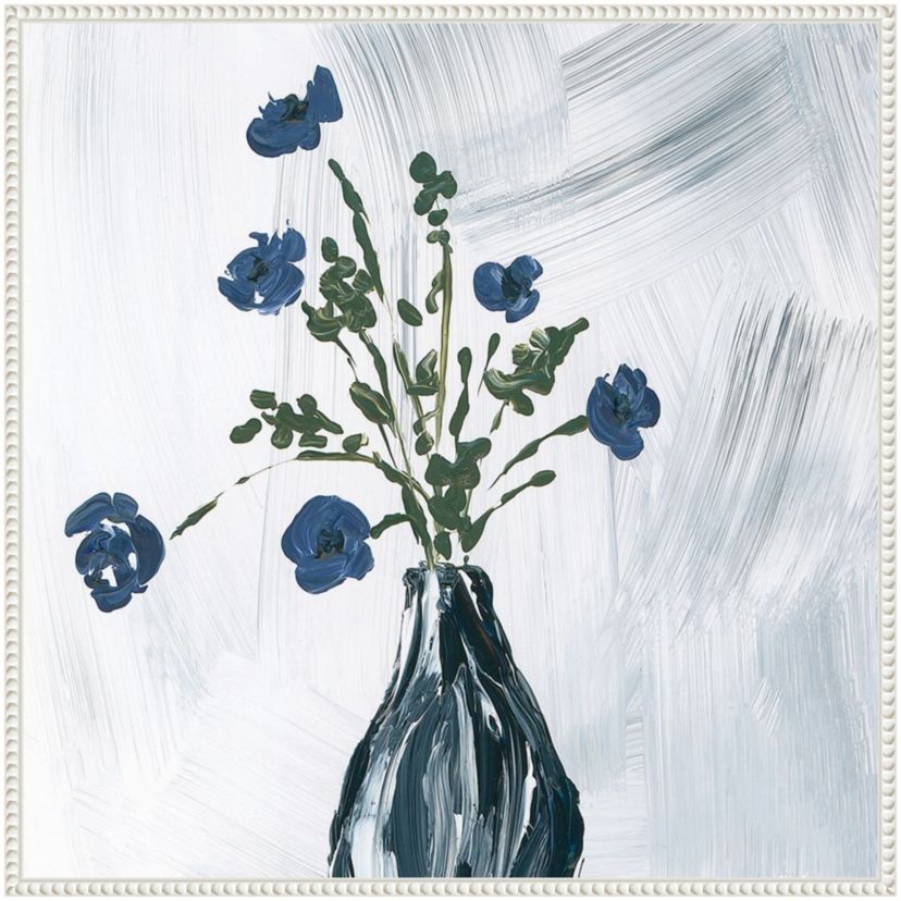 Dusty Blue Floral Spray Framed Canvas Wall Art Print