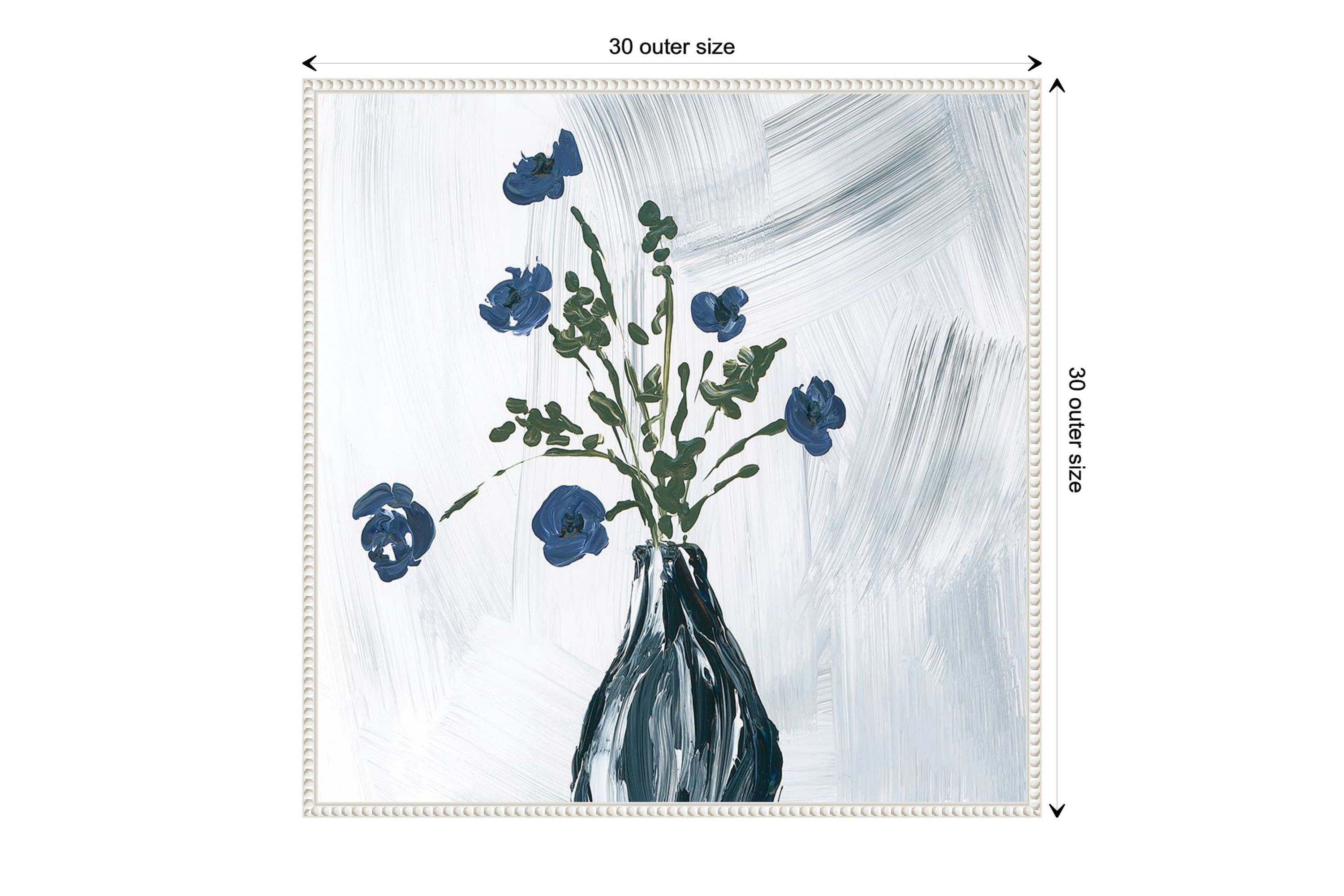 Dusty Blue Floral Spray Framed Canvas Wall Art Print