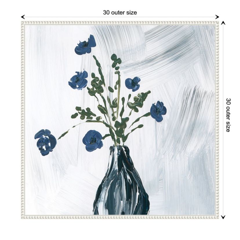 Dusty Blue Floral Spray Framed Canvas Wall Art Print