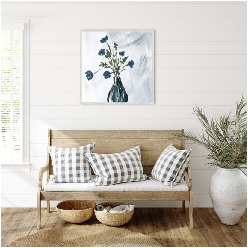 Dusty Blue Floral Spray Framed Canvas Wall Art Print