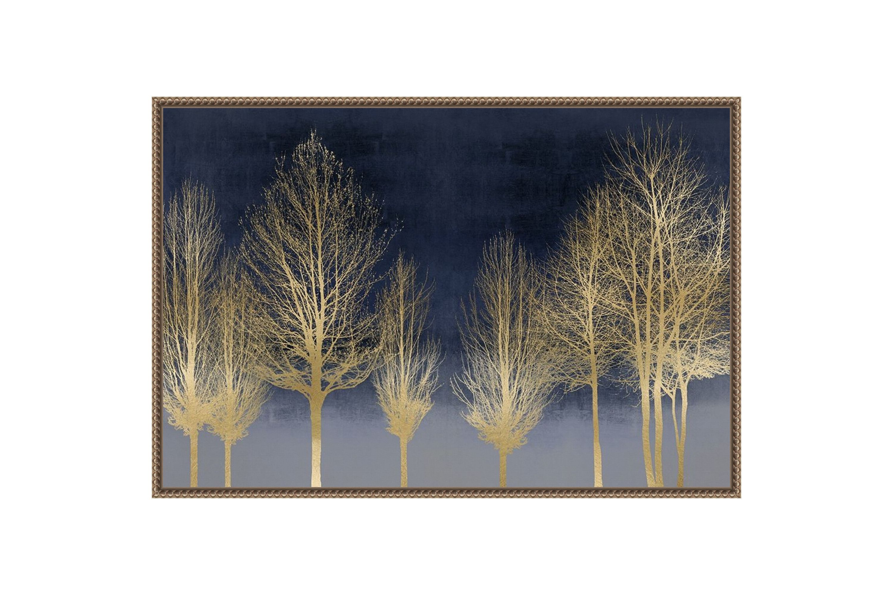 Gold Forest on Blue Framed Canvas Wall Art Print