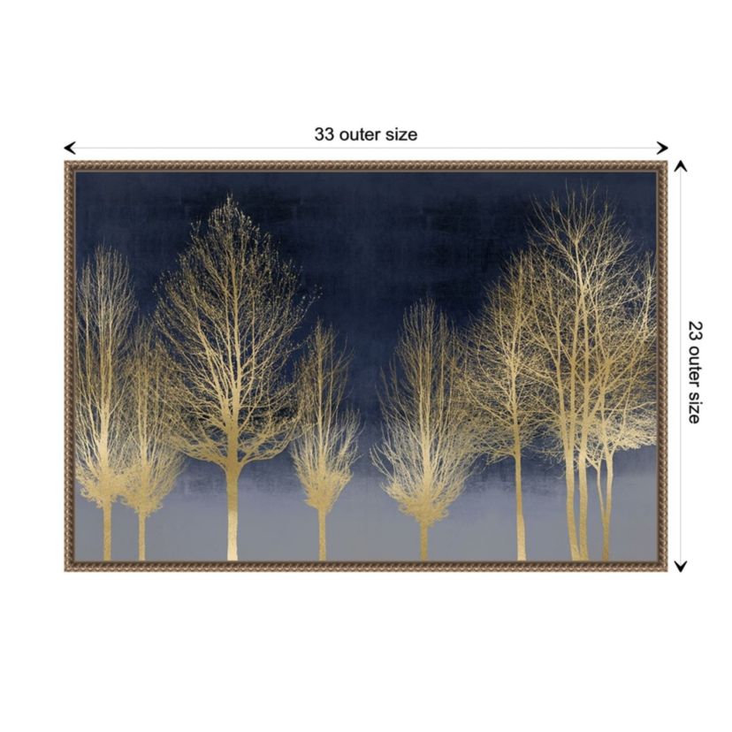 Gold Forest on Blue Framed Canvas Wall Art Print