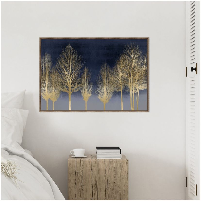 Gold Forest on Blue Framed Canvas Wall Art Print