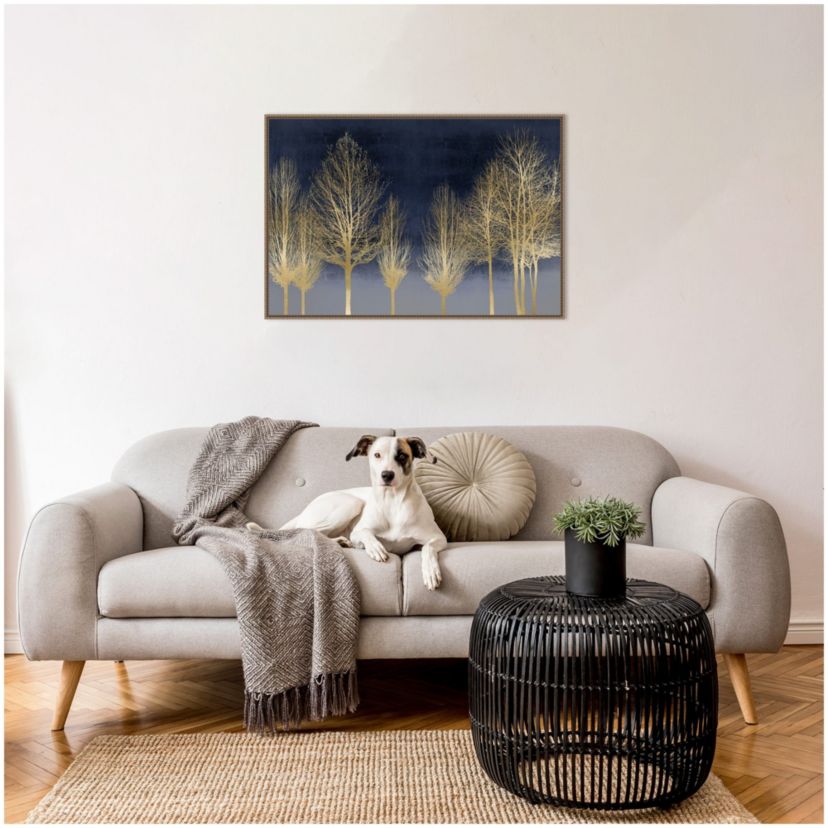 Gold Forest on Blue Framed Canvas Wall Art Print