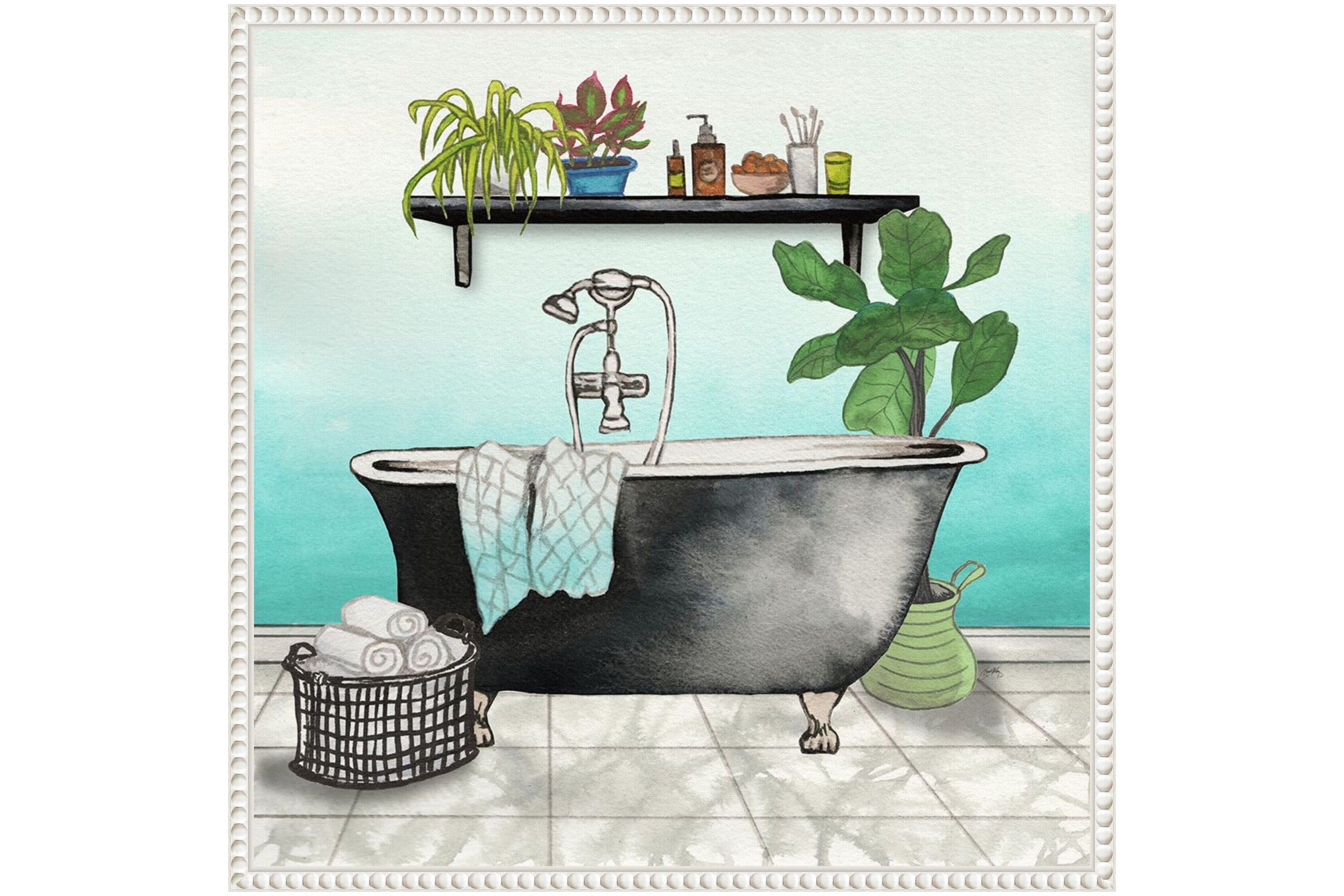 Plant House Bath Square I Framed Canvas Wall Art Print