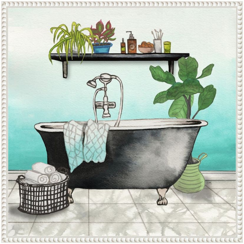 Plant House Bath Square I Framed Canvas Wall Art Print