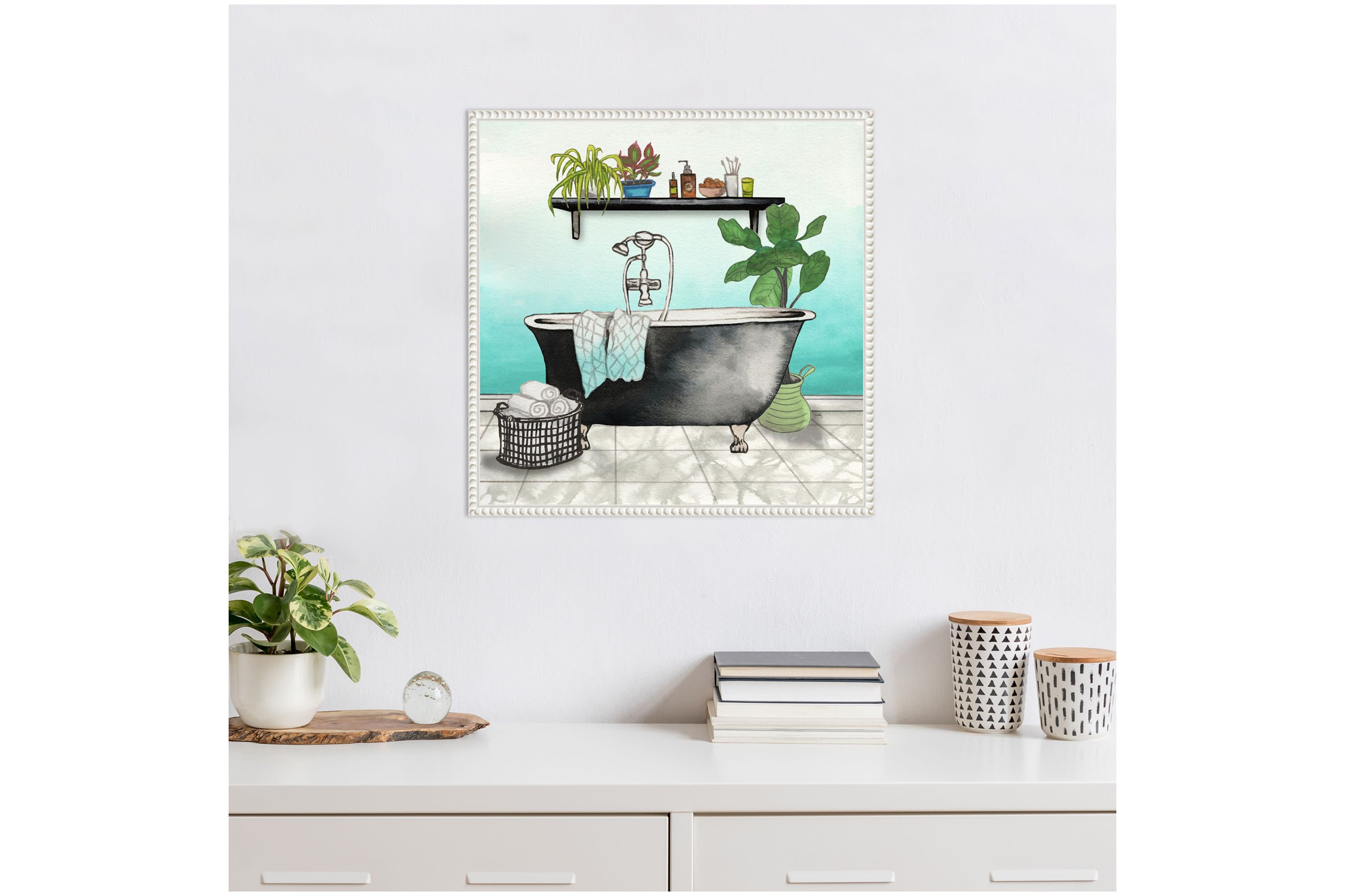 Plant House Bath Square I Framed Canvas Wall Art Print
