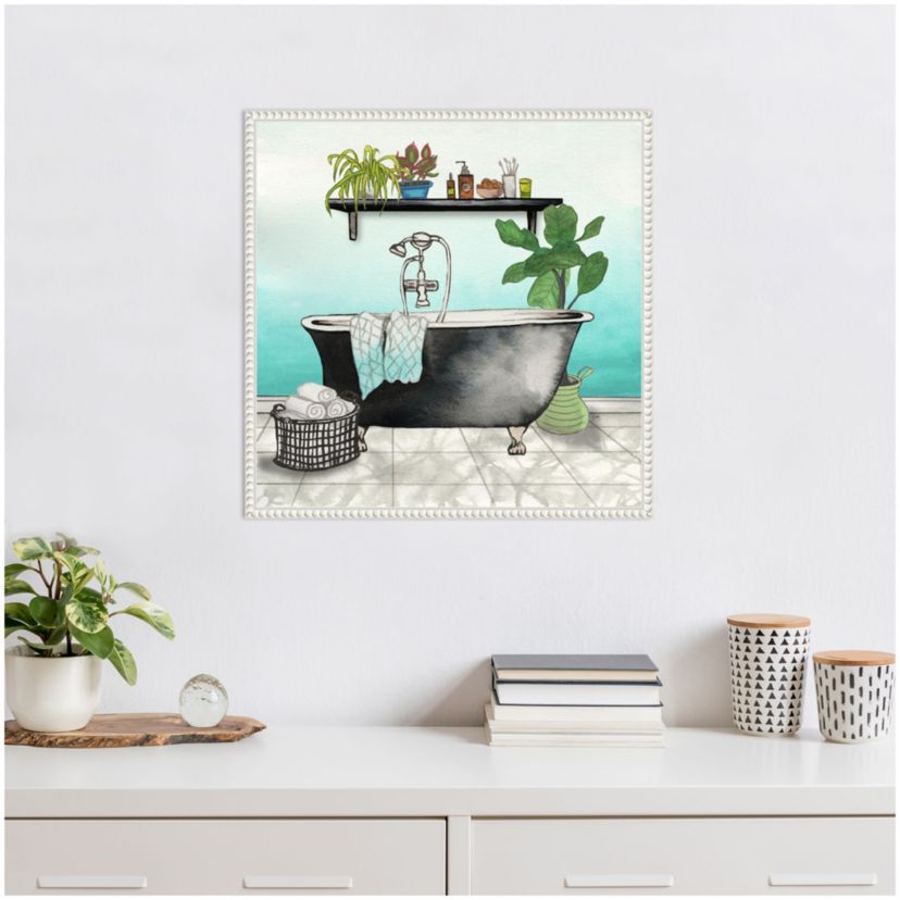 Plant House Bath Square I Framed Canvas Wall Art Print