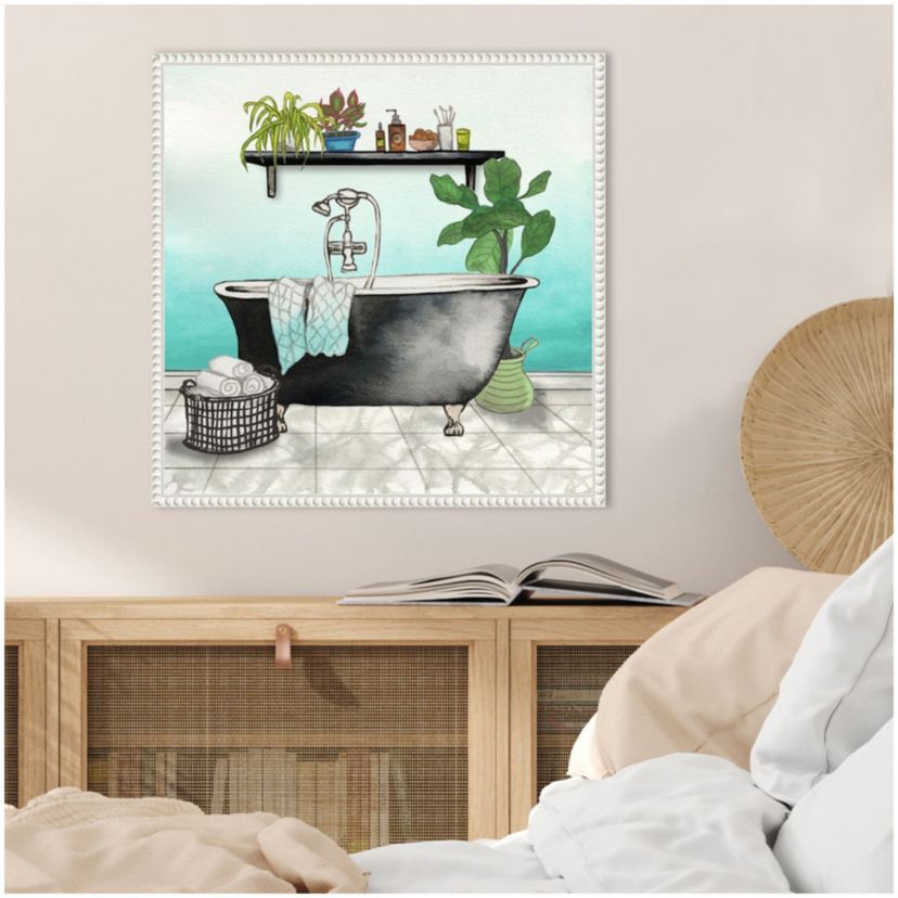 Plant House Bath Square I Framed Canvas Wall Art Print
