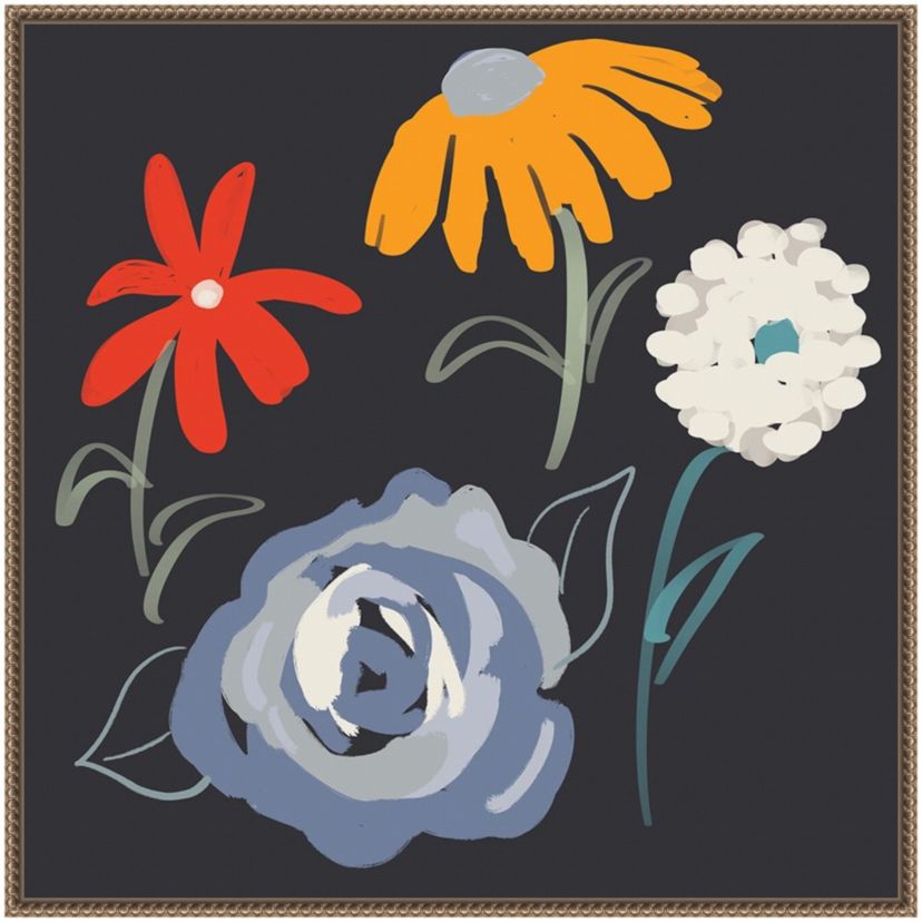 Flowers at Night Framed Canvas Wall Art Print